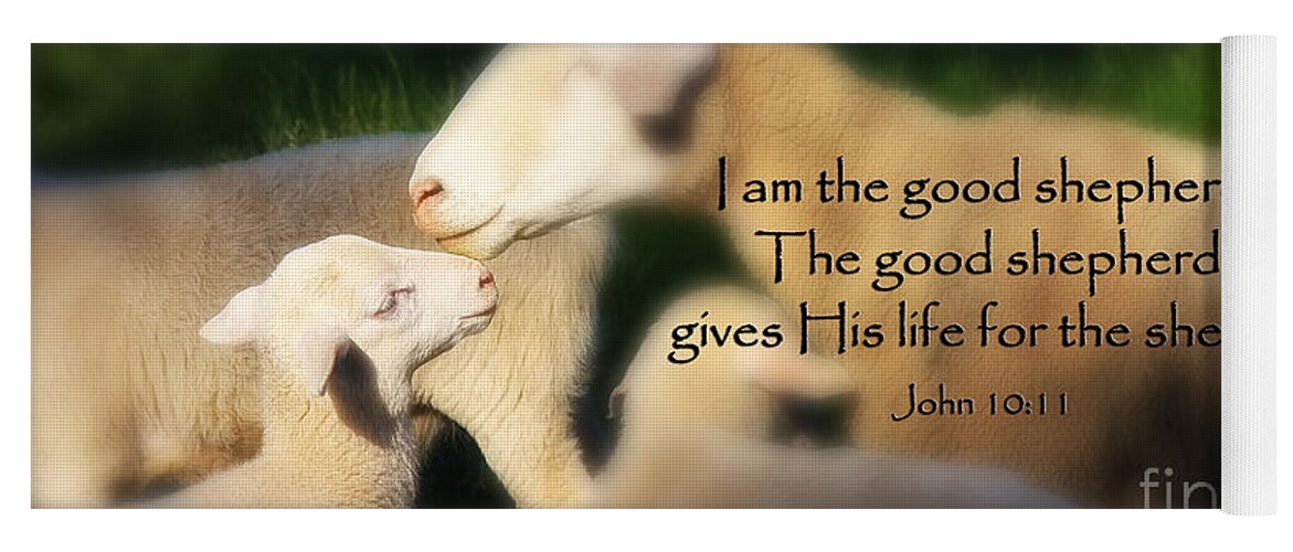 Sheep Yoga Mat featuring the photograph Baby Lamb with Scripture by Jill Lang