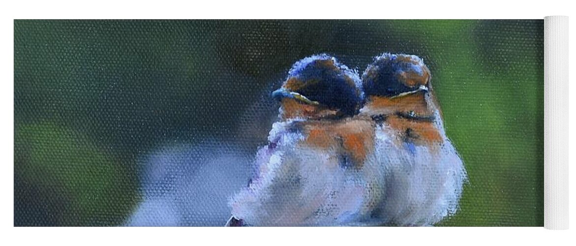 Swallow Yoga Mat featuring the painting Baby Swallows on Post by Donna Tuten