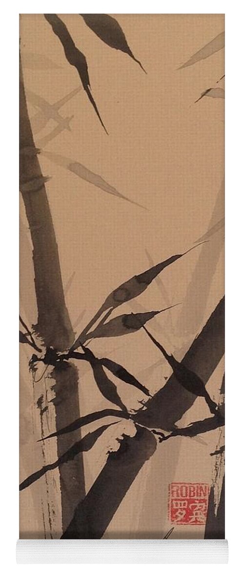 Sumi-e Yoga Mat featuring the painting Bamboo Study #1 on Tagboard by Robin Miller-Bookhout