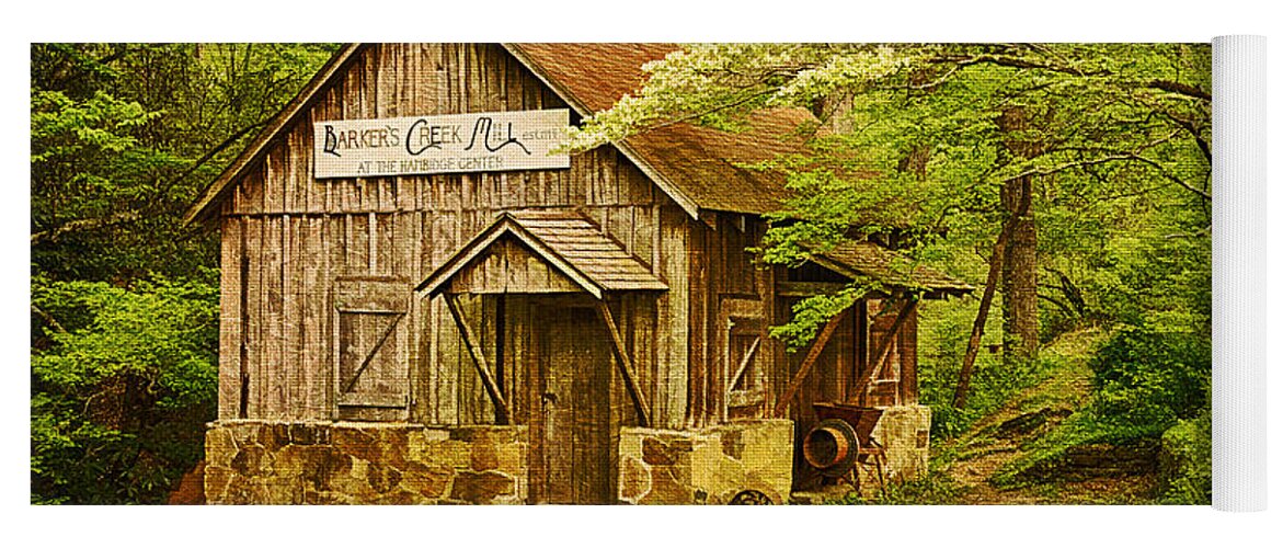 Digital Painting Yoga Mat featuring the photograph Barker's Creek Grist Mill by Priscilla Burgers
