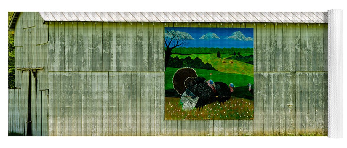 Architecture Yoga Mat featuring the photograph Barn - Wild Turkey Mural by Mary Carol Story