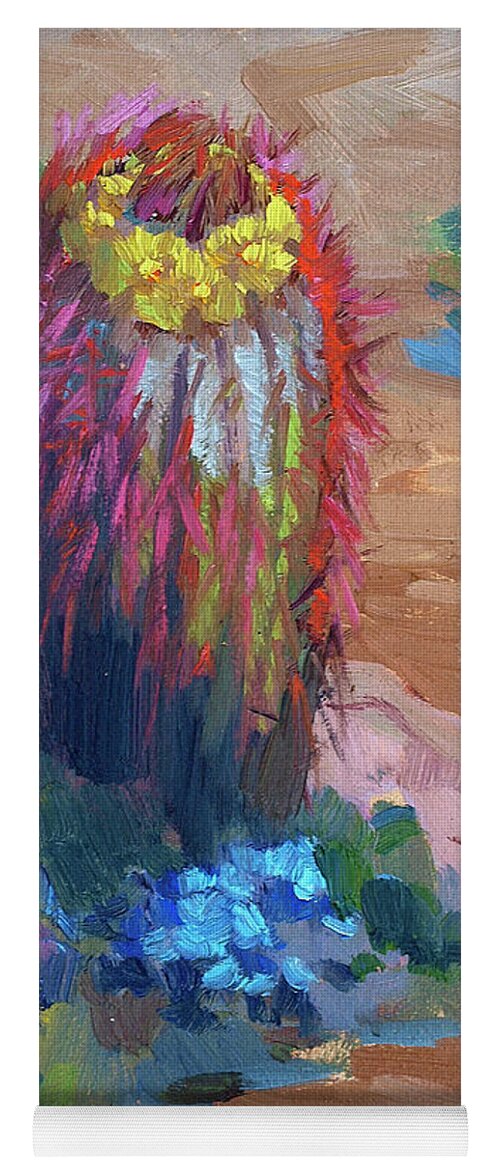 Barrel Cactus Yoga Mat featuring the painting Barrel Cactus In Bloom by Diane McClary