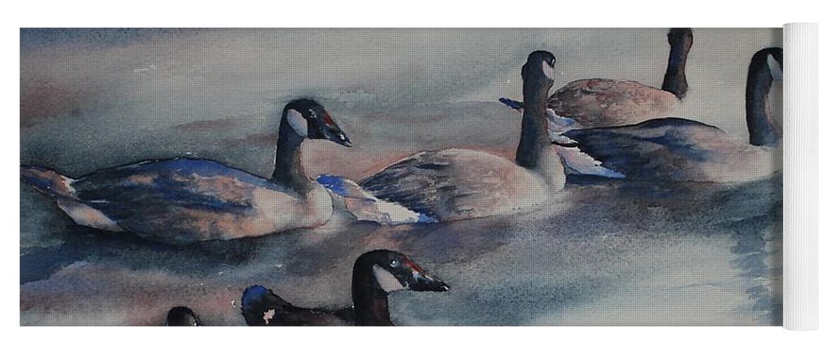 Canada Geese Yoga Mat featuring the painting Bachelor Party by Ruth Kamenev