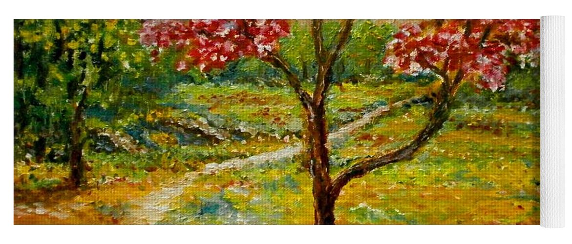 Landscapes  Canvas Prints Originals Impressionism Trees Spring Seasons  Yoga Mat featuring the painting Beautiful park by Konstantinos Charalampopoulos