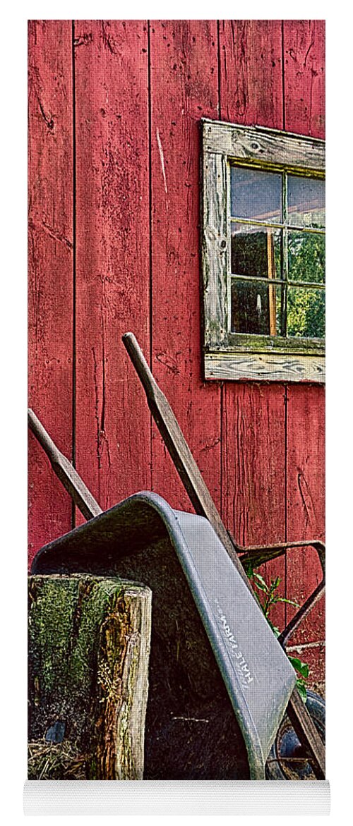 Red Barn Yoga Mat featuring the photograph Behind the Barn by Priscilla Burgers
