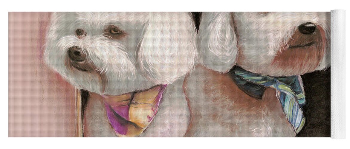 Pet Portraits Yoga Mat featuring the painting Bichon Frise by Melinda Saminski