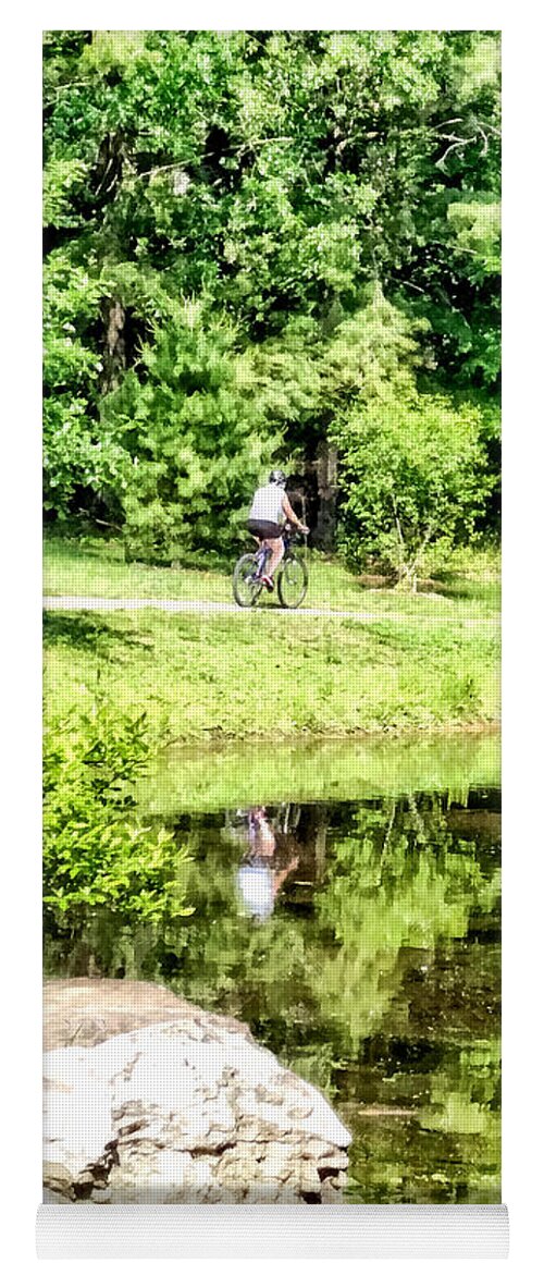 Bicycle Yoga Mat featuring the photograph Bicycling by the Lake by Susan Savad