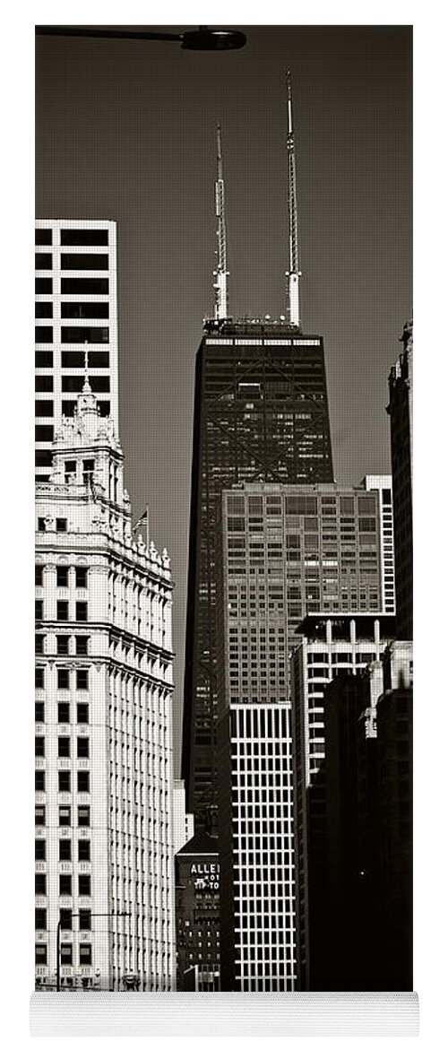 Usa Yoga Mat featuring the photograph 'Big John' Chicago - Sepia by Frank J Casella