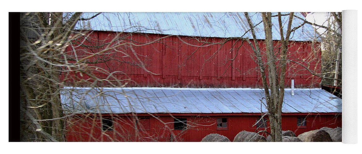 Barn Yoga Mat featuring the photograph Big Red Barn and Hay by PJQandFriends Photography