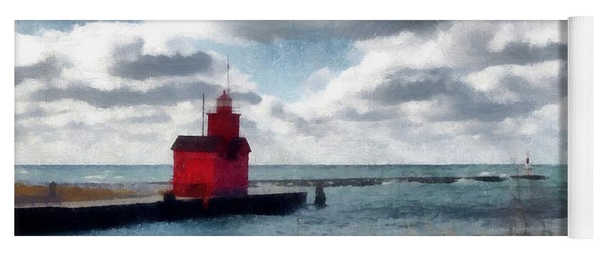 Lighthouse Yoga Mat featuring the photograph Big Red Big Wind by Michelle Calkins
