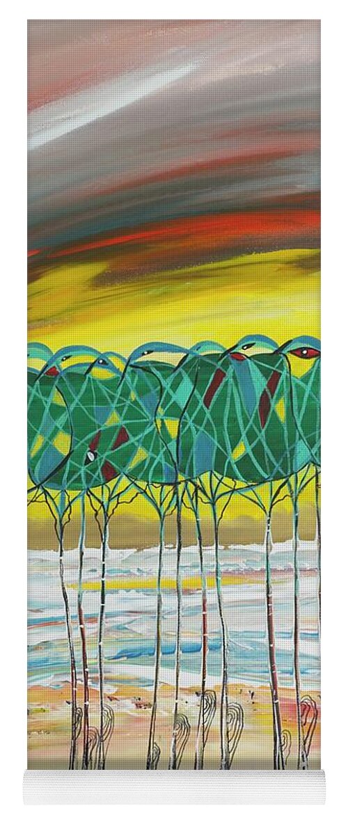 Birds Yoga Mat featuring the painting Birds at the tree by Sima Amid Wewetzer