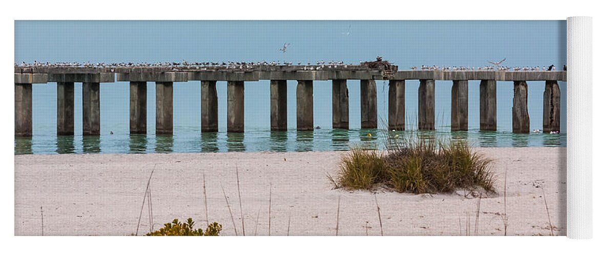 Beach Yoga Mat featuring the photograph Birds Only Pier by Ed Gleichman