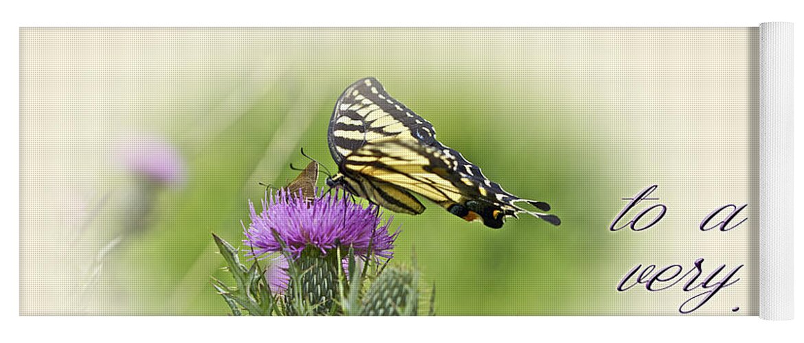 Birthday Yoga Mat featuring the photograph Birthday Greeting Card - Special Friend - Tiger Swallowtail Butterfly On Thistle by Carol Senske