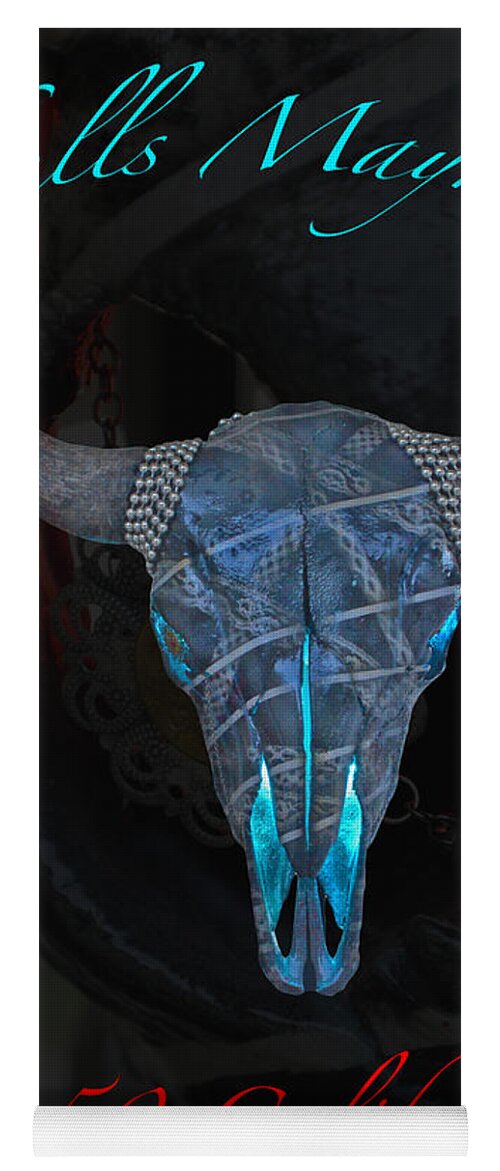 Skulls Art Yoga Mat featuring the digital art Black and Silver Illuminating Buffalo Skull by Mayhem Mediums