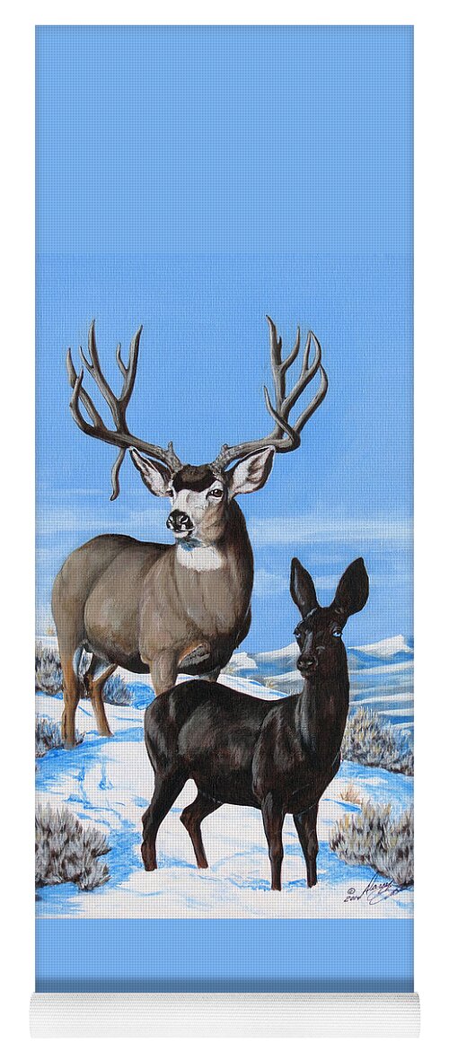 Mule Deer Yoga Mat featuring the painting Black and White by Darcy Tate