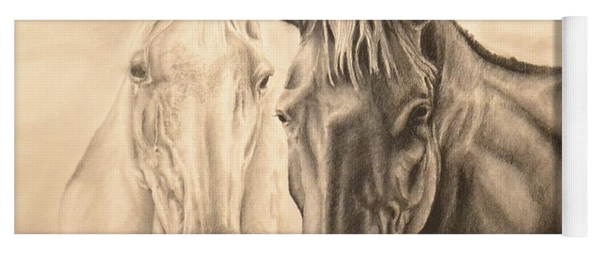 Horses Yoga Mat featuring the drawing Black and White by John Huntsman