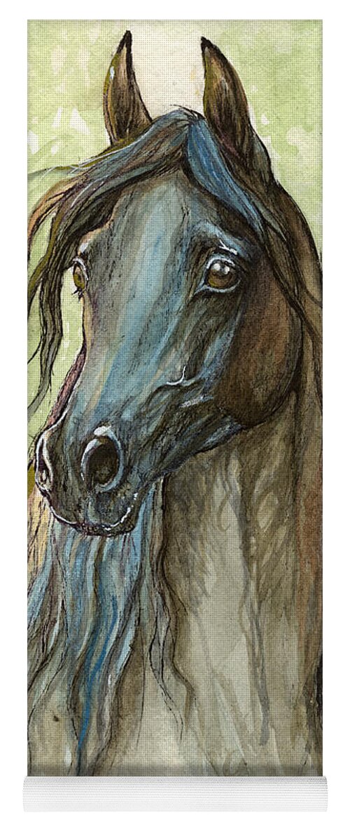 Horse Yoga Mat featuring the painting Black Arabian Horse Portrait by Ang El