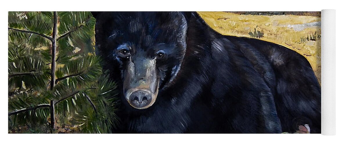 Black Bear Yoga Mat featuring the painting Black Bear - Scruffy - Signed by Artist by Jan Dappen