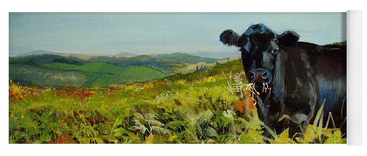 Dartmoor Yoga Mat featuring the painting Black Cow Dartmoor by Mike Jory