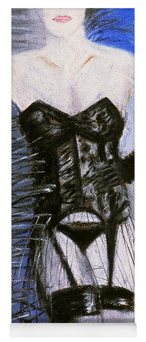 Female In Black Corset Yoga Mat featuring the painting Black Lace Corset Art Print by William Cain