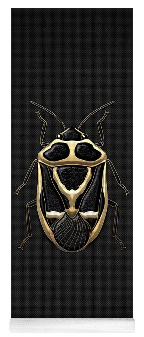 Beasts Creatures And Critters Collection By Serge Averbukh Yoga Mat featuring the digital art Black Shieldbug with Gold Accents on Black Canvas by Serge Averbukh