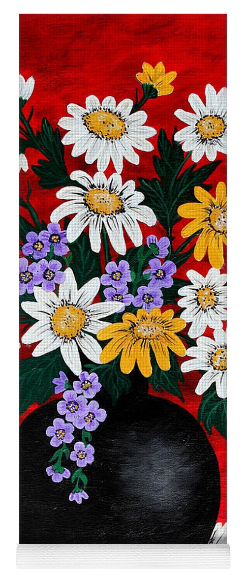 Barbara Griffin Yoga Mat featuring the painting Black Vase with Daisies by Barbara A Griffin
