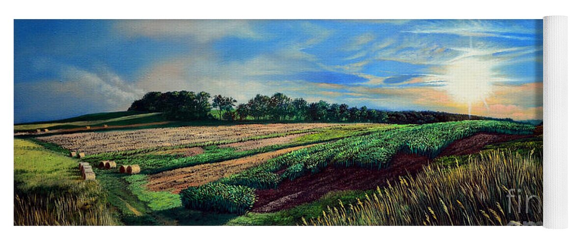 Farm Yoga Mat featuring the painting Blazing Sun on Farmland by Christopher Shellhammer