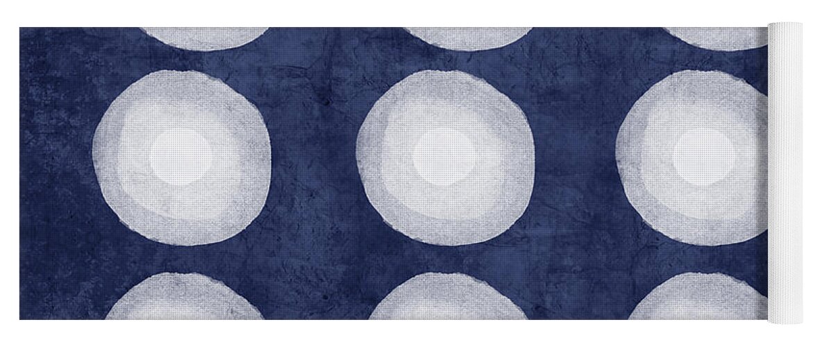 Blue Yoga Mat featuring the painting Blue and White Shibori Balls by Linda Woods