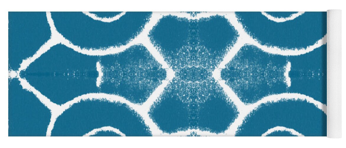 Wave Yoga Mat featuring the painting Blue and White Wave Tile- abstract art by Linda Woods