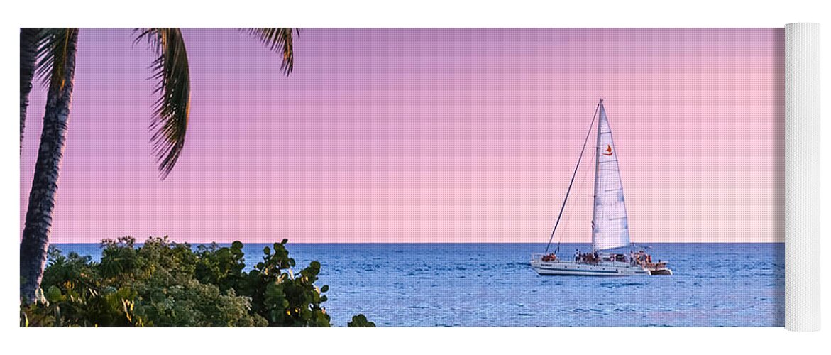 Sunset Yoga Mat featuring the photograph Blue Catamaran Sunset by Al Andersen