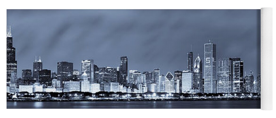 Chicago Skyline Yoga Mat featuring the photograph Blue Chicago Skyline by Sebastian Musial