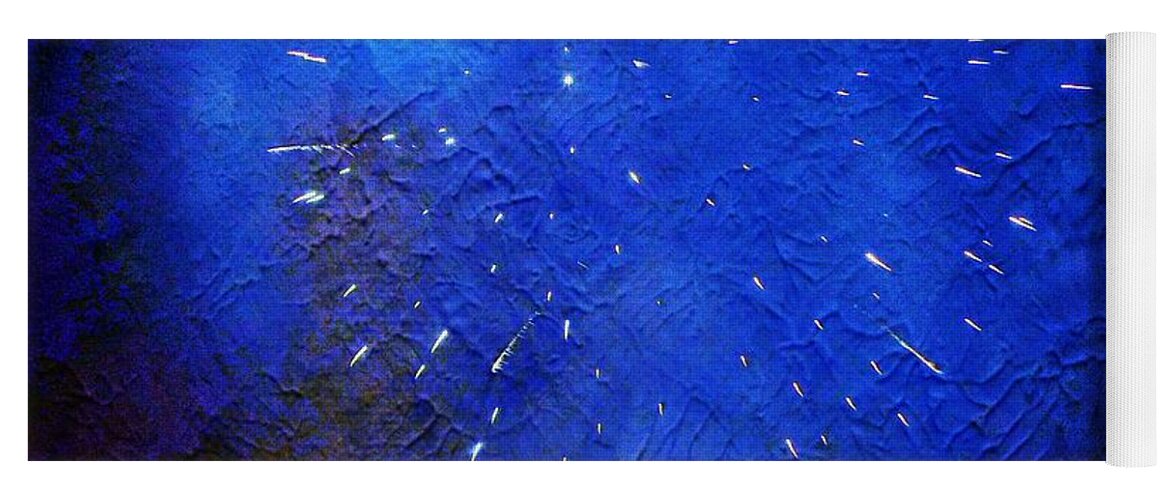 Fireworks Yoga Mat featuring the photograph Blue fireworks as a painting by Karl Rose