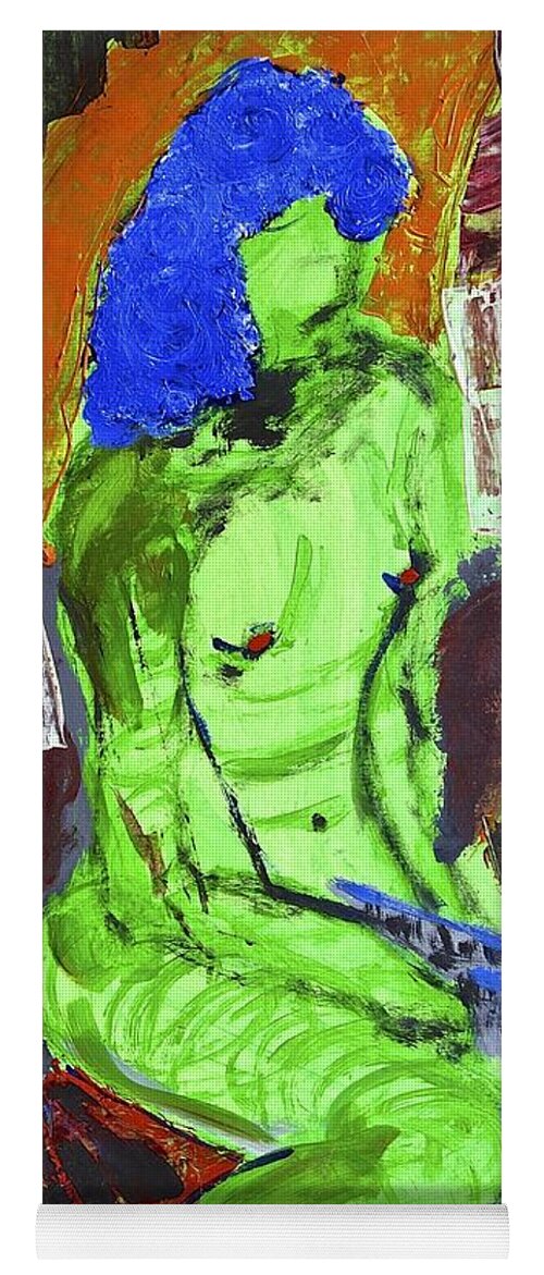 Nude Female Yoga Mat featuring the painting Blue Haired Nude by Joan Reese