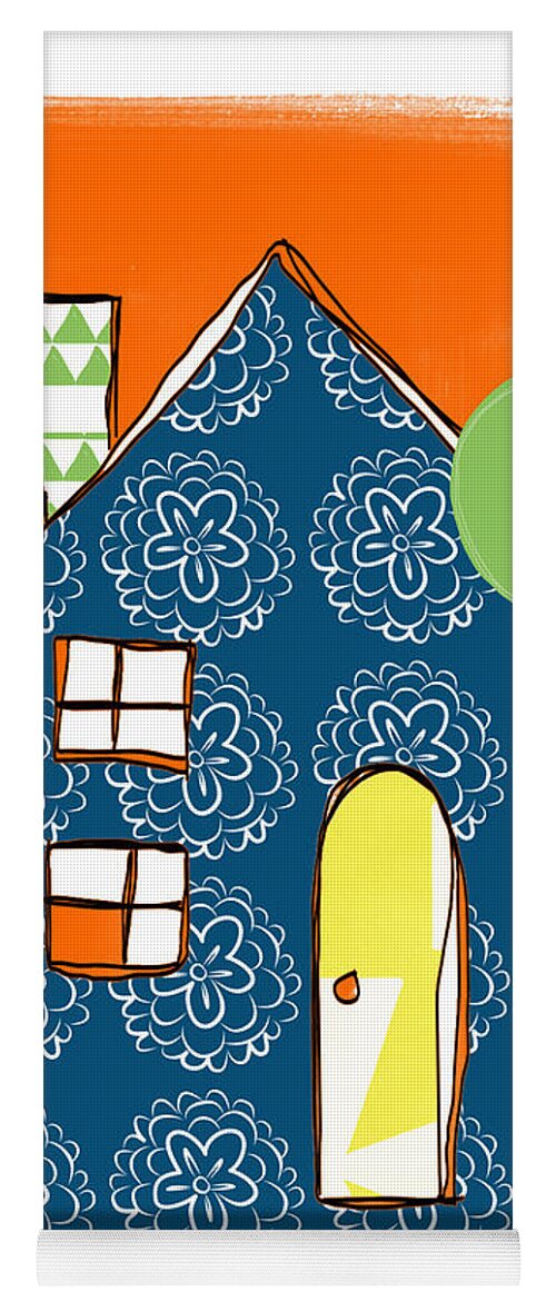 House Yoga Mat featuring the mixed media Blue House Get Well Card by Linda Woods