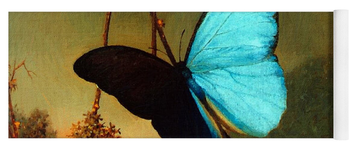 Martin Johnson Heade Yoga Mat featuring the painting Blue Morpho Butterfly by Martin Johnson Heade