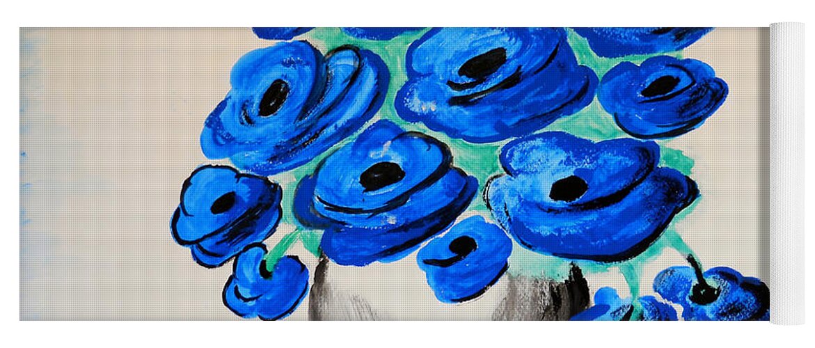 Blue Poppies Yoga Mat featuring the painting Blue Poppies by Ramona Matei