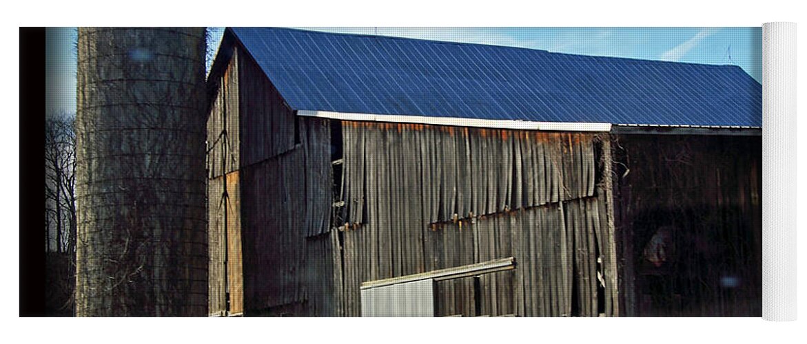Barns Yoga Mat featuring the photograph Blue Roof Barn and Silo by PJQandFriends Photography