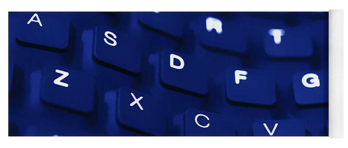 Key Yoga Mat featuring the photograph Blue warped keyboard close up by Simon Bratt