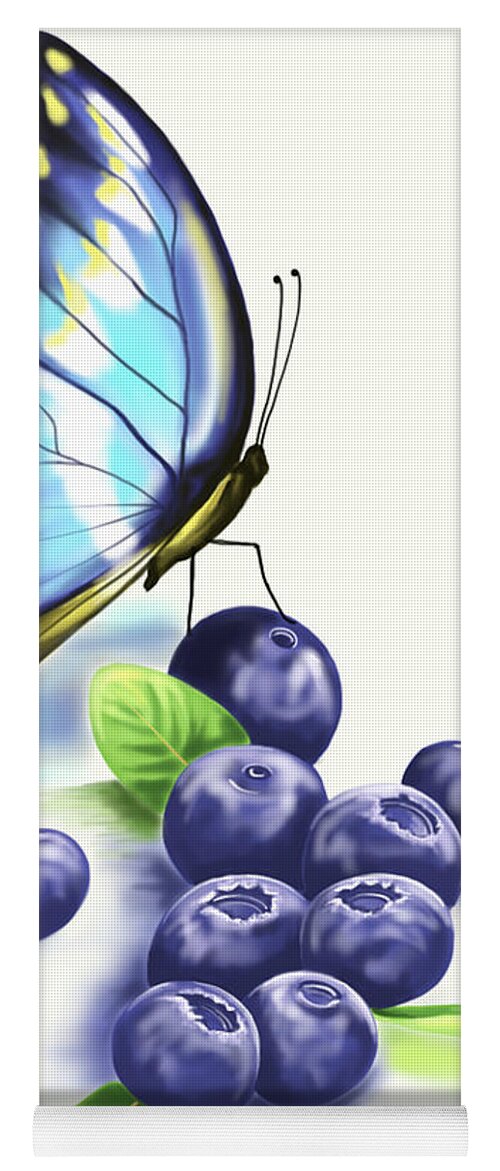 Ipad Yoga Mat featuring the painting Blueberries and Butterfly by Veronica Minozzi