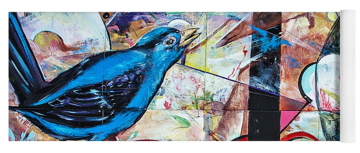 Mural Yoga Mat featuring the tapestry - textile Bluebird Sings with Happiness by Terry Rowe