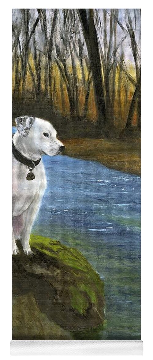 Dog Yoga Mat featuring the painting Bo at the Patapsco by Deborah Butts