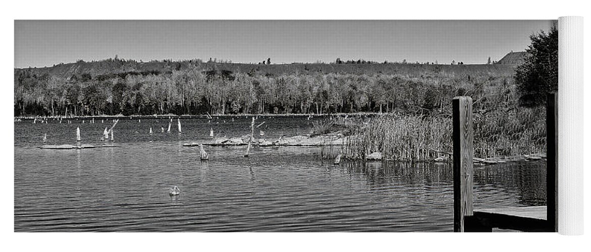 Black And White Photography Yoga Mat featuring the photograph Boat Dock Black and White by Gwen Gibson
