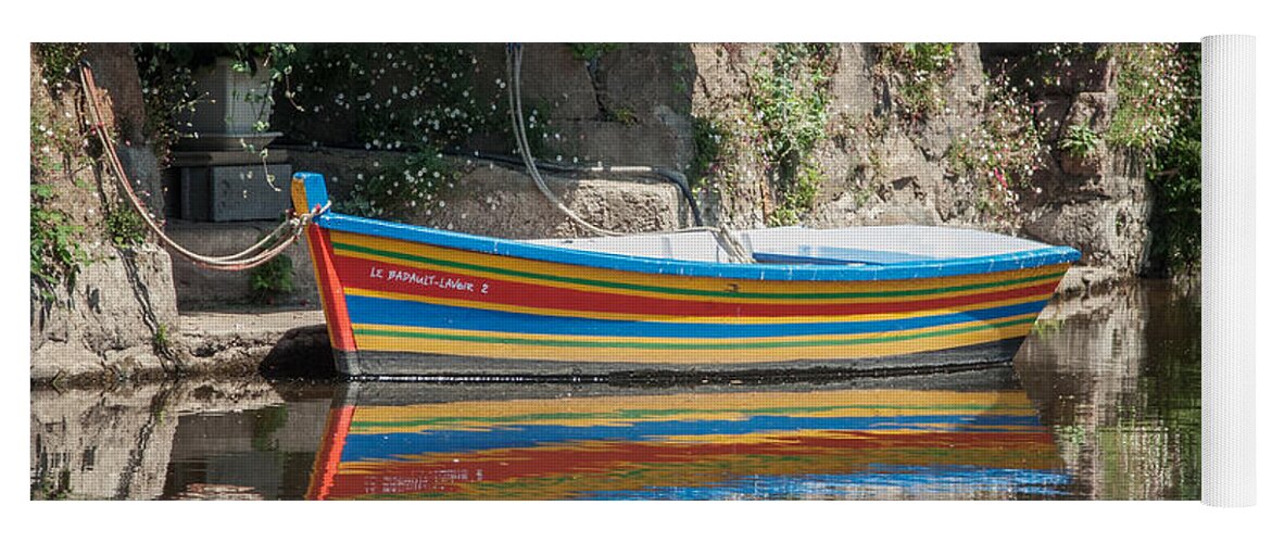 Pontrieux Yoga Mat featuring the photograph Boat on the River Trieux in Pontrieux France by Ann Garrett