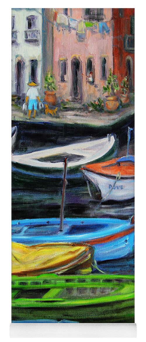 Village Yoga Mat featuring the painting Boats in front of the Buildings II by Xueling Zou