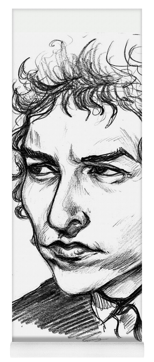 Bob Dylan Yoga Mat featuring the drawing Bob Dylan Sketch Portrait by John Ashton Golden