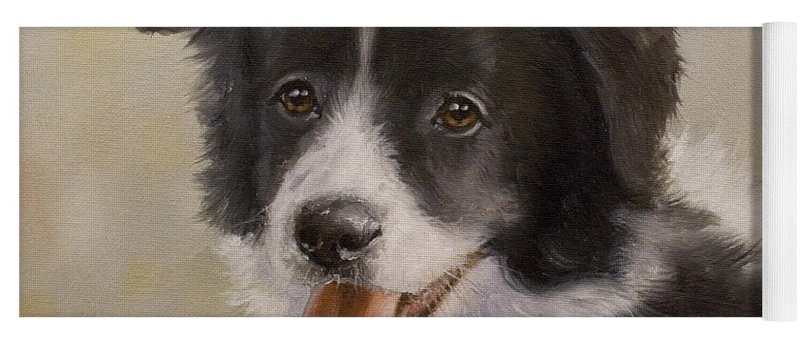 Border Collie Yoga Mat featuring the painting Border Collie pup portrait IV by John Silver