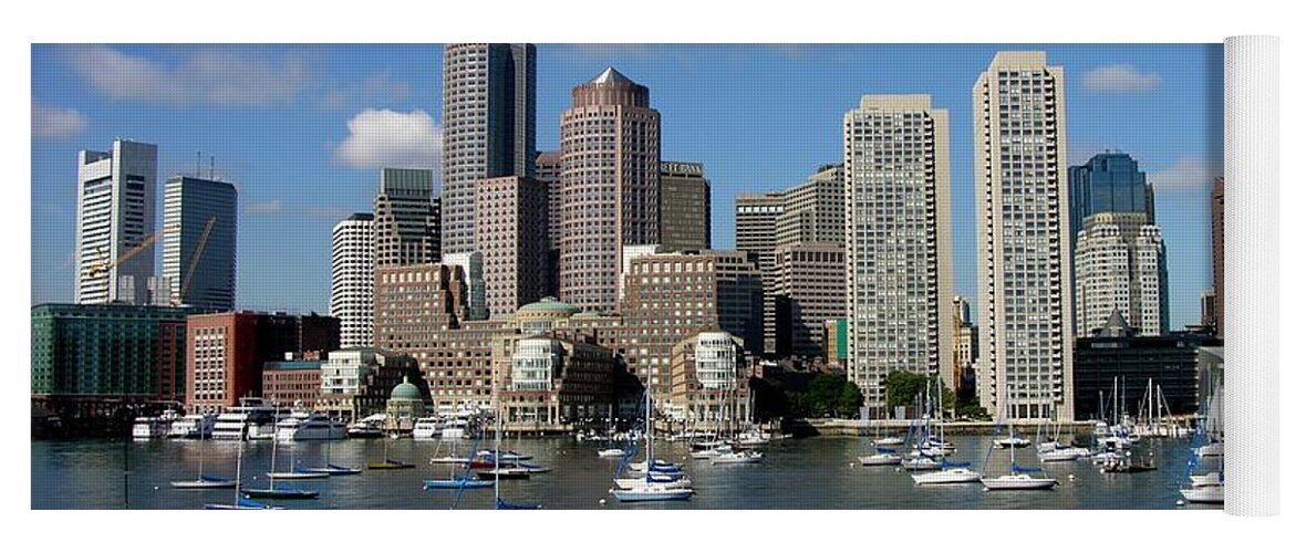 Boston Yoga Mat featuring the photograph Boston Habor Skyline by Keith Stokes