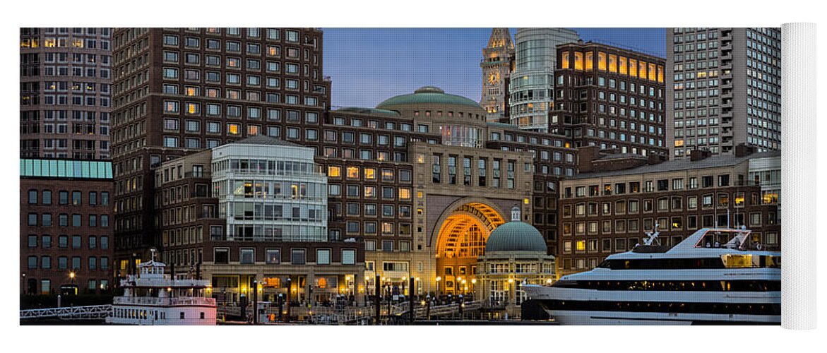 Boston Yoga Mat featuring the photograph Boston Harbor Skyline by Susan Candelario
