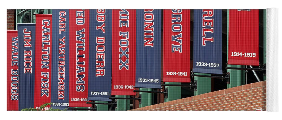 Teammates Yoga Mat featuring the photograph Boston Red Sox Retired Numbers Along Fenway Park by Juergen Roth