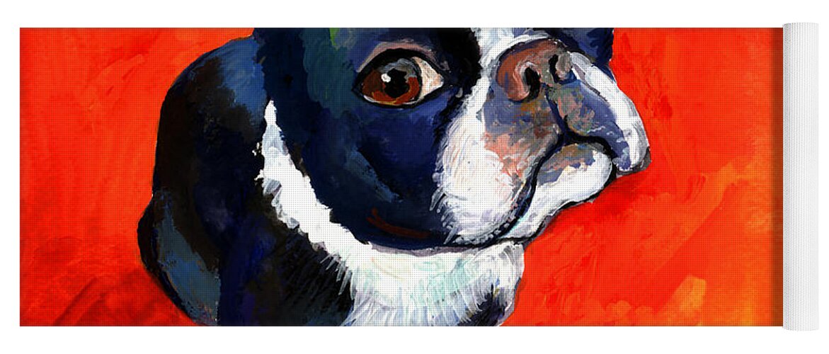 Boston Terrier Prints Yoga Mat featuring the painting Boston Terrier dog painting prints by Svetlana Novikova